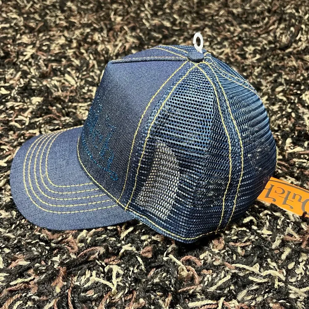 Von Dutch‎ Blue Denim Rhinestones Trucker Hat Snap Back New NWT